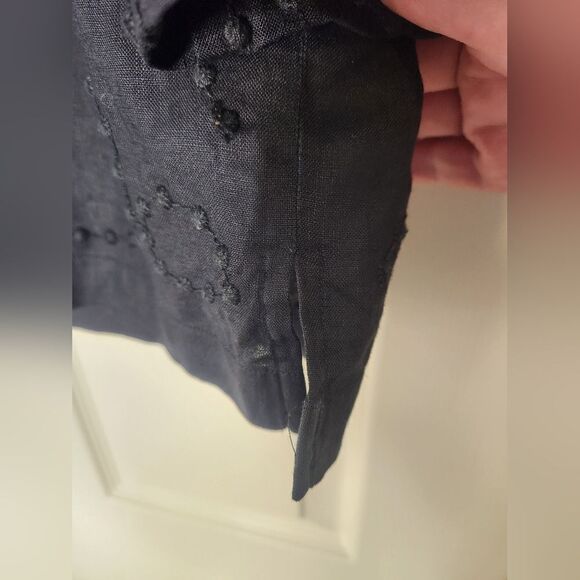 Jones New York Signature M Black 100% LINEN 3/4Slv ButtonUp Textured Women Shirt - Picture 7 of 10